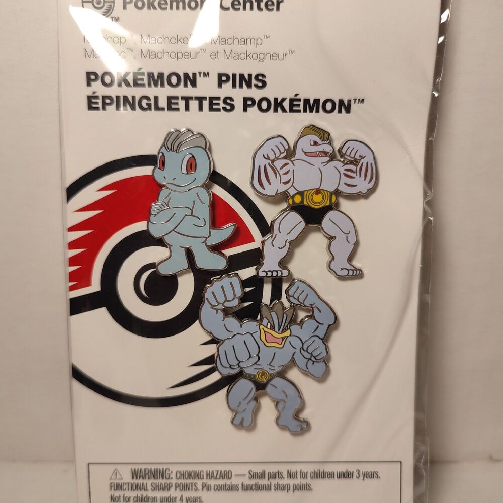 Pokemon TCG Machop Machoke & Machamp Enamel Pins Official Nintendo Badges Set